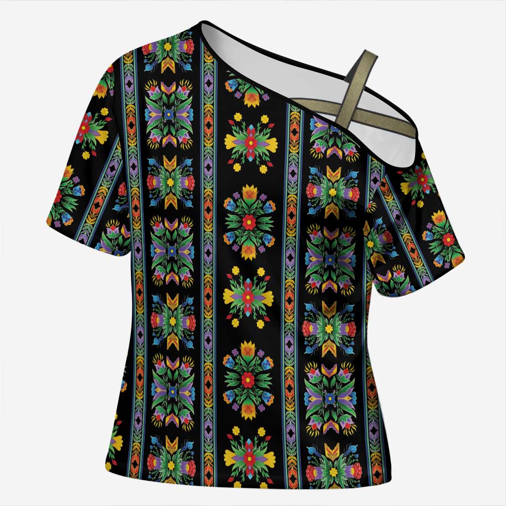 Regalia Stripe Floral Pattern Cross Shoulder Shirt Colorful Attractive - Wonder Print Shop