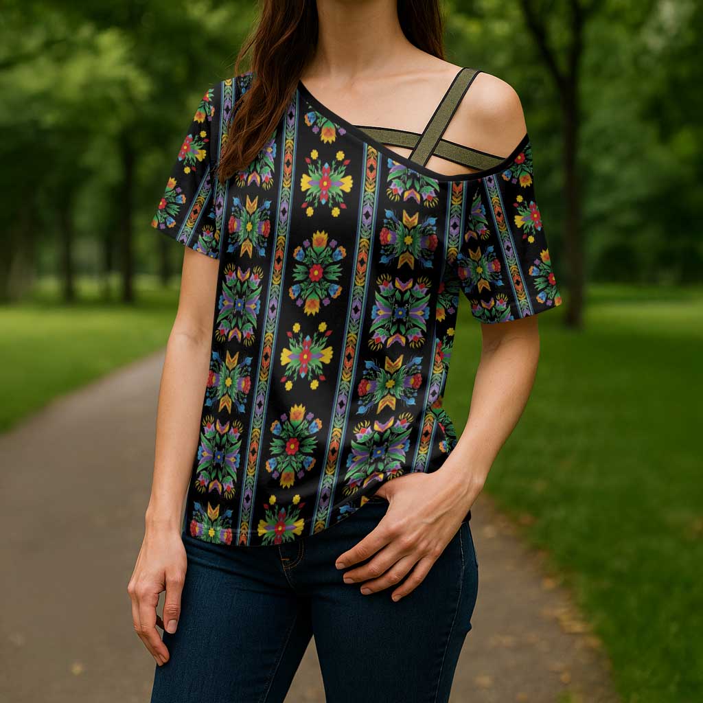 Regalia Stripe Floral Pattern Cross Shoulder Shirt Colorful Attractive - Wonder Print Shop