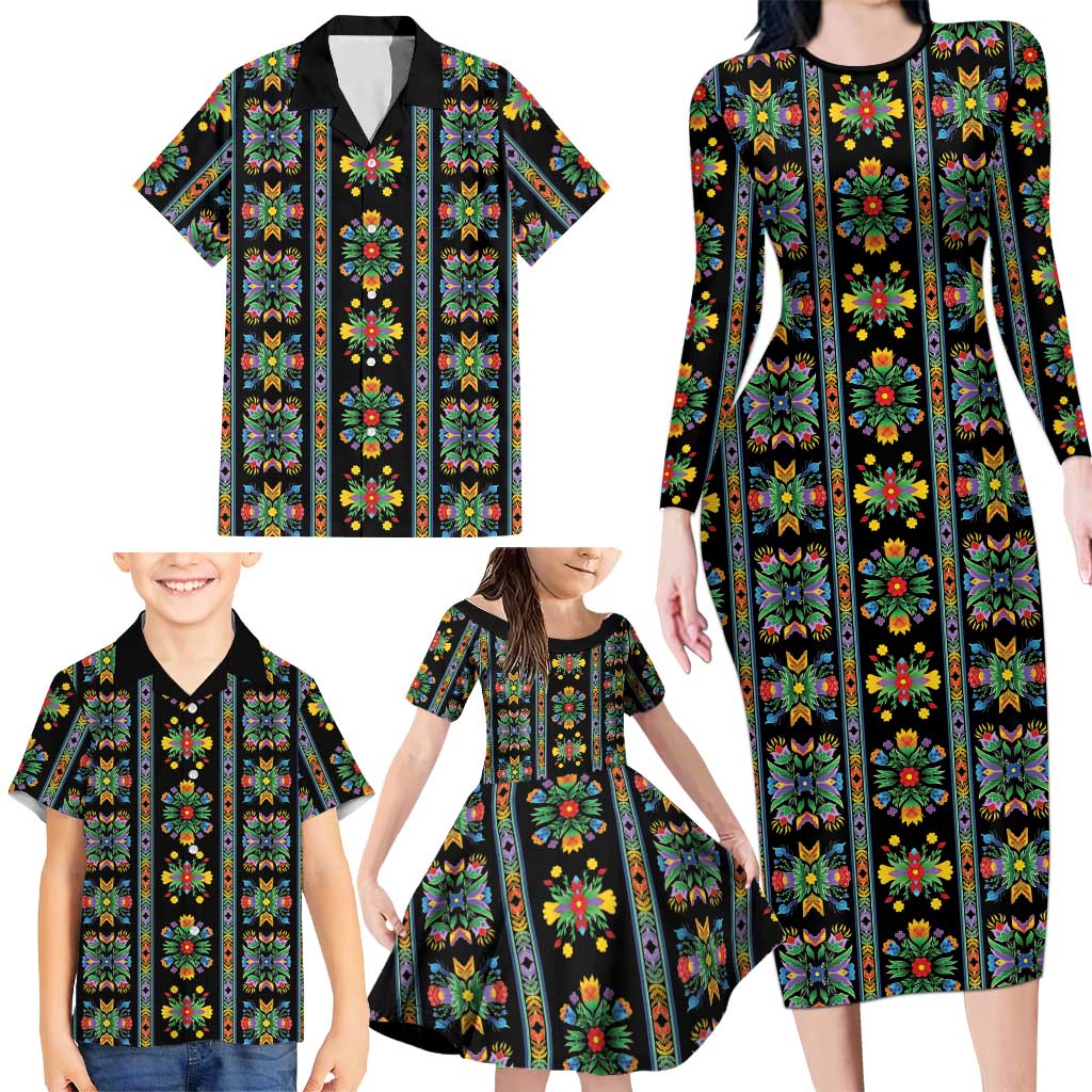 Regalia Stripe Floral Pattern Family Matching Long Sleeve Bodycon Dress and Hawaiian Shirt Colorful Attractive - Wonder Print Shop