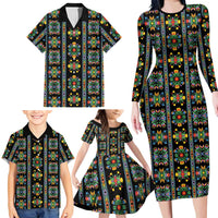 Regalia Stripe Floral Pattern Family Matching Long Sleeve Bodycon Dress and Hawaiian Shirt Colorful Attractive - Wonder Print Shop