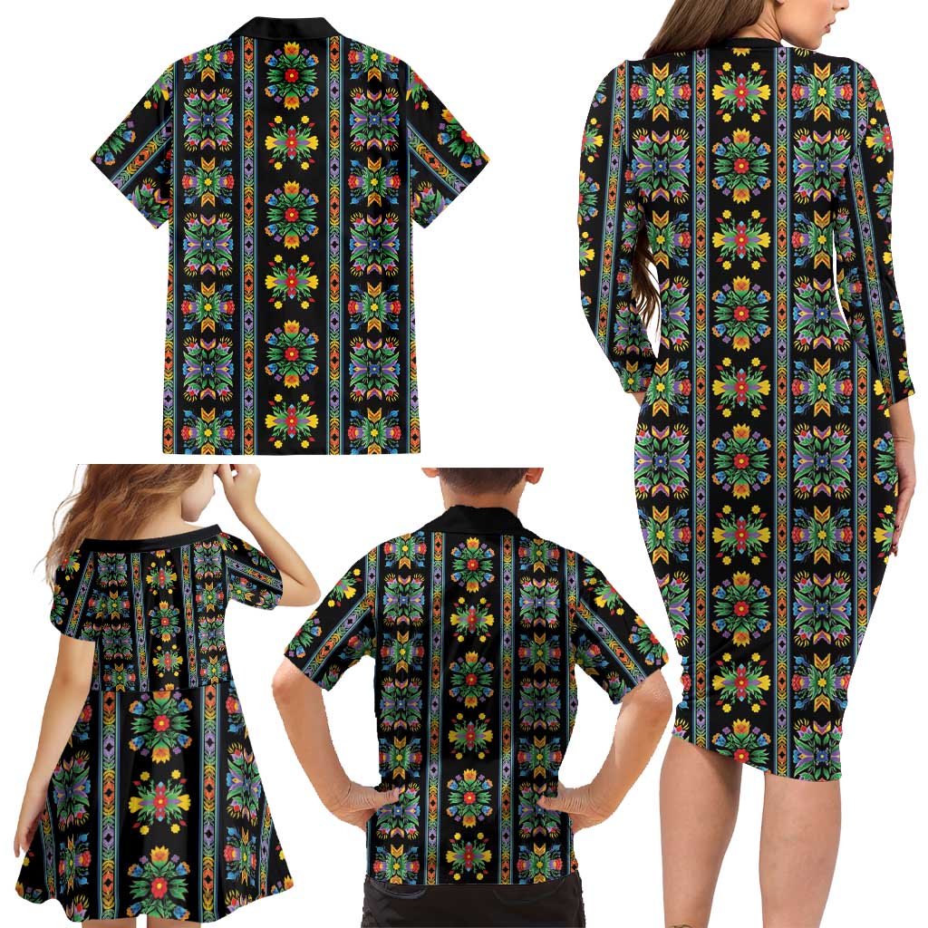 Regalia Stripe Floral Pattern Family Matching Long Sleeve Bodycon Dress and Hawaiian Shirt Colorful Attractive - Wonder Print Shop