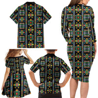 Regalia Stripe Floral Pattern Family Matching Long Sleeve Bodycon Dress and Hawaiian Shirt Colorful Attractive - Wonder Print Shop