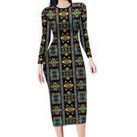 Regalia Stripe Floral Pattern Family Matching Long Sleeve Bodycon Dress and Hawaiian Shirt Colorful Attractive - Wonder Print Shop