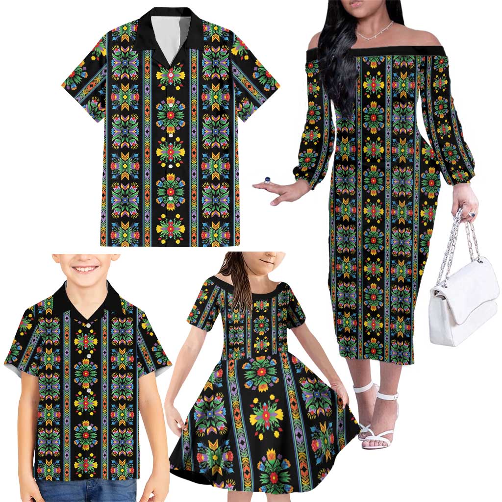 Regalia Stripe Floral Pattern Family Matching Off The Shoulder Long Sleeve Dress and Hawaiian Shirt Colorful Attractive - Wonder Print Shop