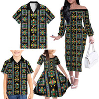 Regalia Stripe Floral Pattern Family Matching Off The Shoulder Long Sleeve Dress and Hawaiian Shirt Colorful Attractive - Wonder Print Shop