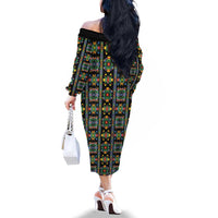 Regalia Stripe Floral Pattern Family Matching Off The Shoulder Long Sleeve Dress and Hawaiian Shirt Colorful Attractive - Wonder Print Shop