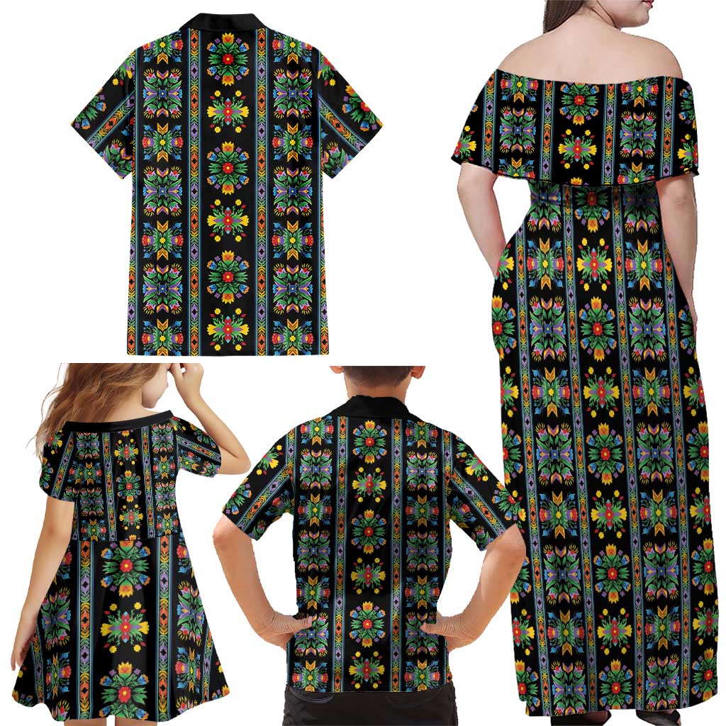 Regalia Stripe Floral Pattern Family Matching Off Shoulder Maxi Dress and Hawaiian Shirt Colorful Attractive - Wonder Print Shop