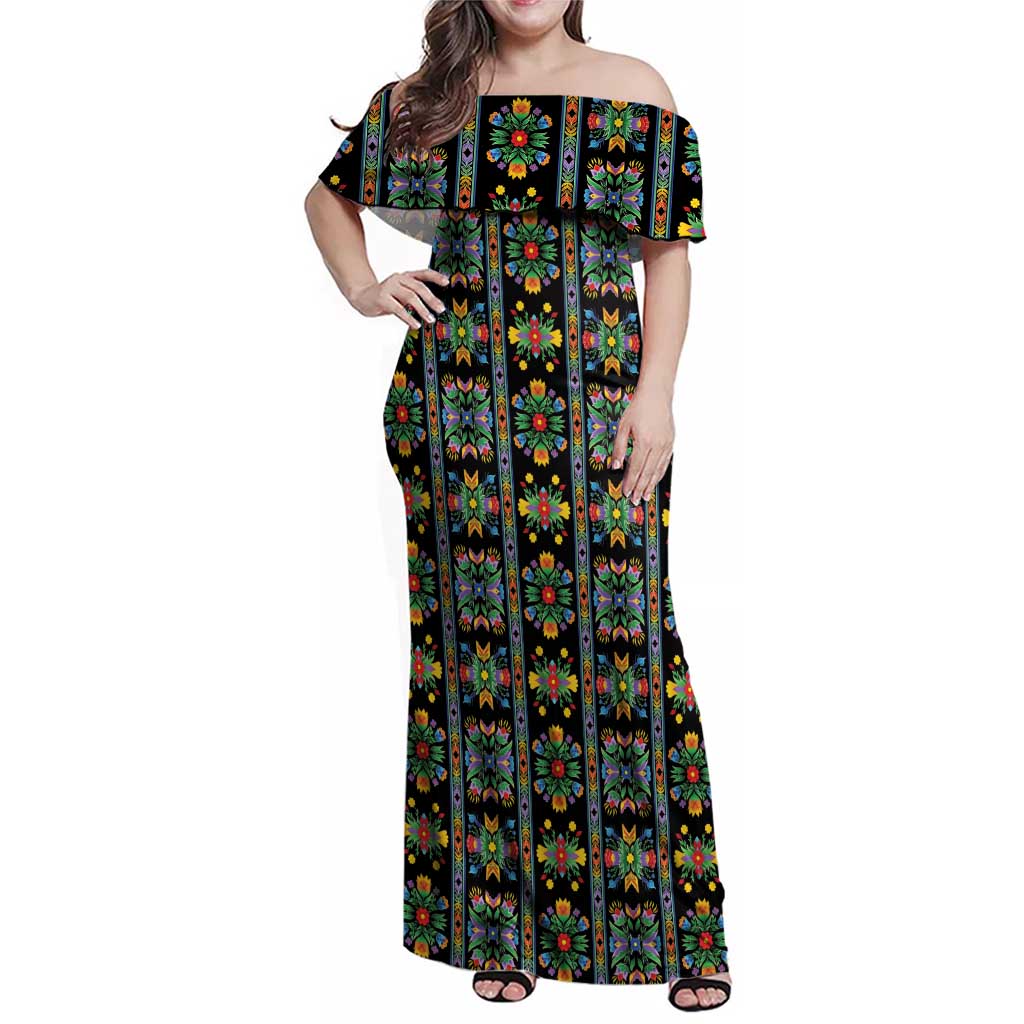 Regalia Stripe Floral Pattern Family Matching Off Shoulder Maxi Dress and Hawaiian Shirt Colorful Attractive - Wonder Print Shop