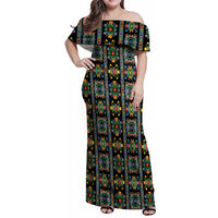 Regalia Stripe Floral Pattern Family Matching Off Shoulder Maxi Dress and Hawaiian Shirt Colorful Attractive - Wonder Print Shop