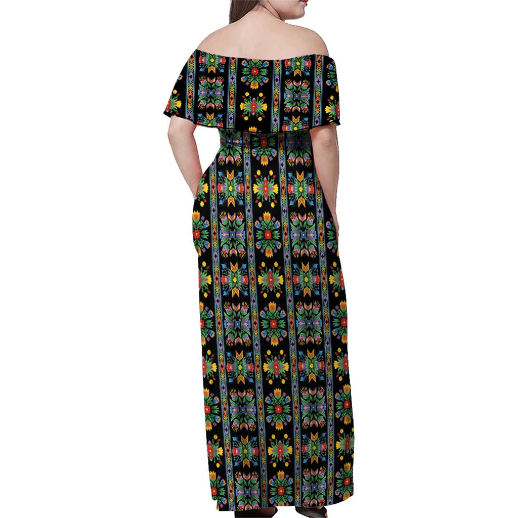 Regalia Stripe Floral Pattern Family Matching Off Shoulder Maxi Dress and Hawaiian Shirt Colorful Attractive - Wonder Print Shop