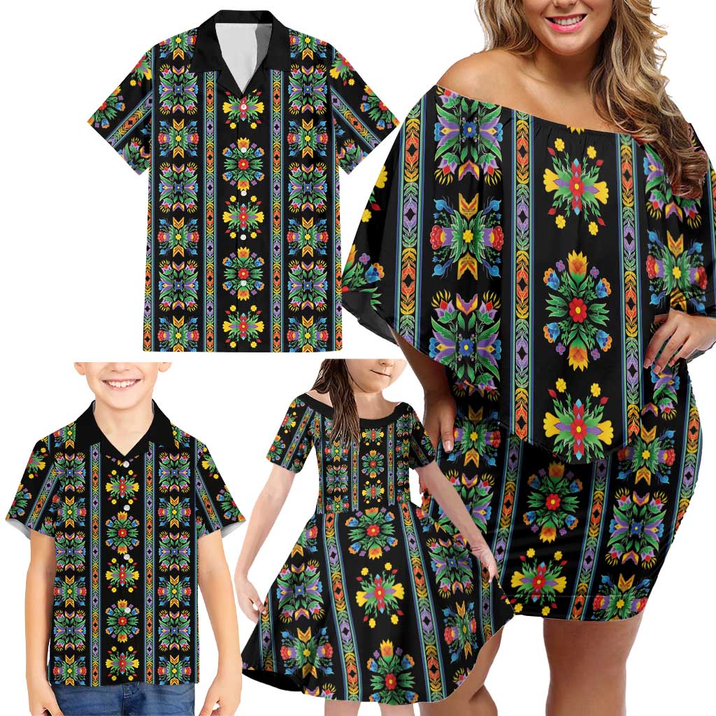 Regalia Stripe Floral Pattern Family Matching Off Shoulder Short Dress and Hawaiian Shirt Colorful Attractive - Wonder Print Shop