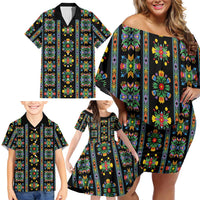 Regalia Stripe Floral Pattern Family Matching Off Shoulder Short Dress and Hawaiian Shirt Colorful Attractive - Wonder Print Shop