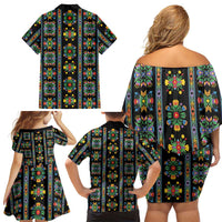 Regalia Stripe Floral Pattern Family Matching Off Shoulder Short Dress and Hawaiian Shirt Colorful Attractive - Wonder Print Shop