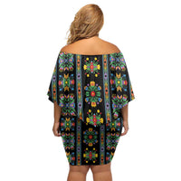 Regalia Stripe Floral Pattern Family Matching Off Shoulder Short Dress and Hawaiian Shirt Colorful Attractive - Wonder Print Shop