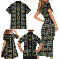 Regalia Stripe Floral Pattern Family Matching Short Sleeve Bodycon Dress and Hawaiian Shirt Colorful Attractive - Wonder Print Shop