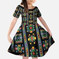 Regalia Stripe Floral Pattern Kid Short Sleeve Dress Colorful Attractive - Wonder Print Shop