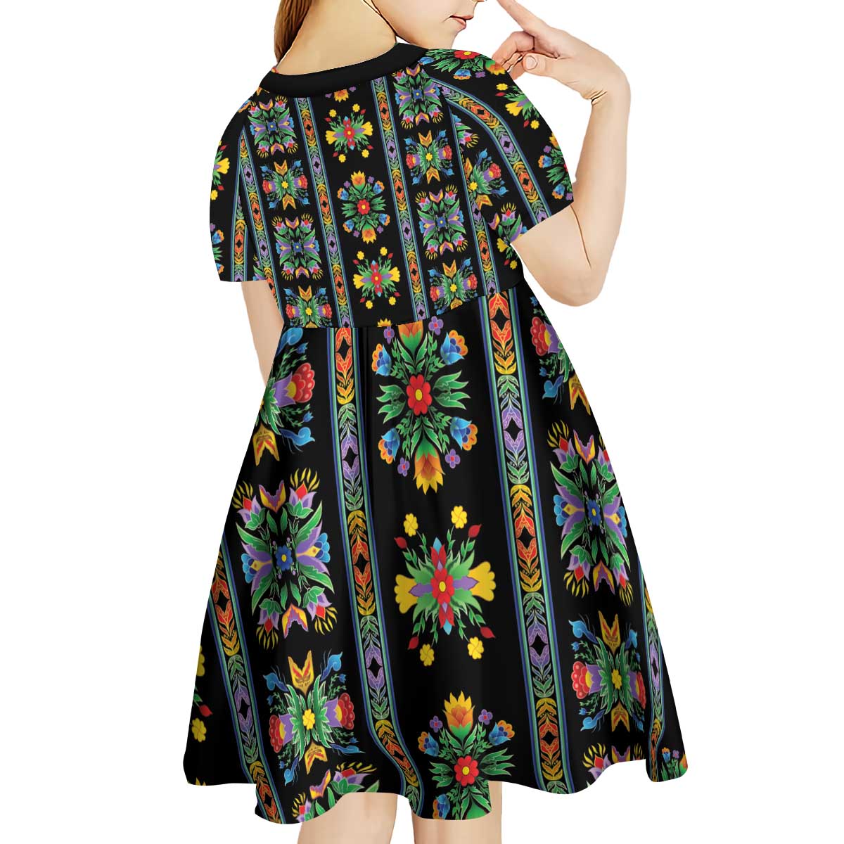 Regalia Stripe Floral Pattern Kid Short Sleeve Dress Colorful Attractive - Wonder Print Shop