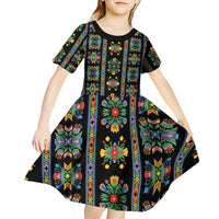 Regalia Stripe Floral Pattern Kid Short Sleeve Dress Colorful Attractive - Wonder Print Shop