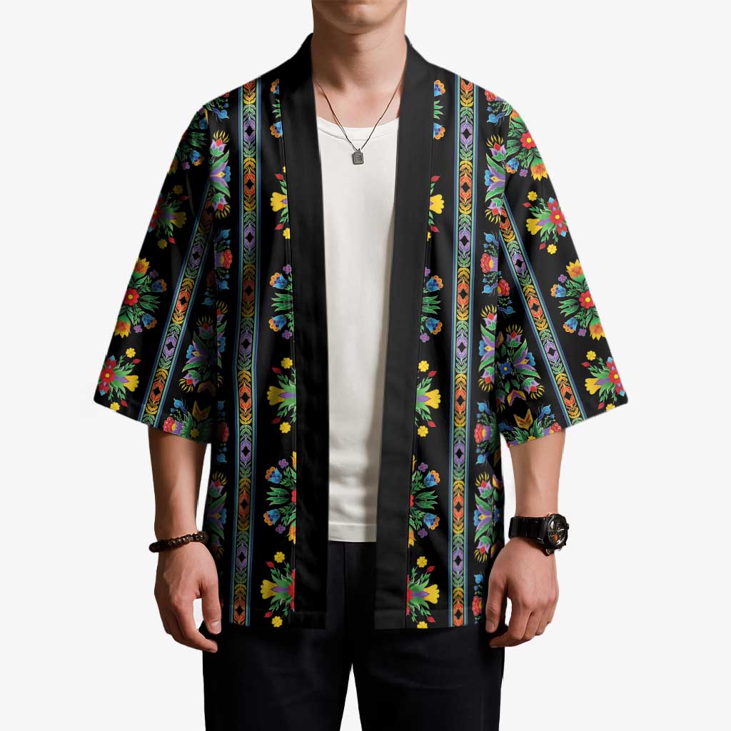 Regalia Stripe Floral Pattern Kimono Colorful Attractive - Wonder Print Shop