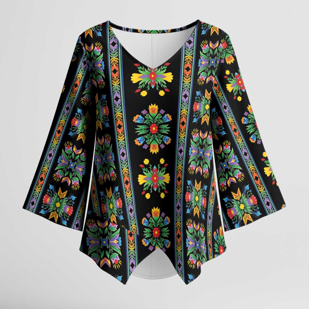 Regalia Stripe Floral Pattern Kimono Sleeve Blouse Colorful Attractive - Wonder Print Shop