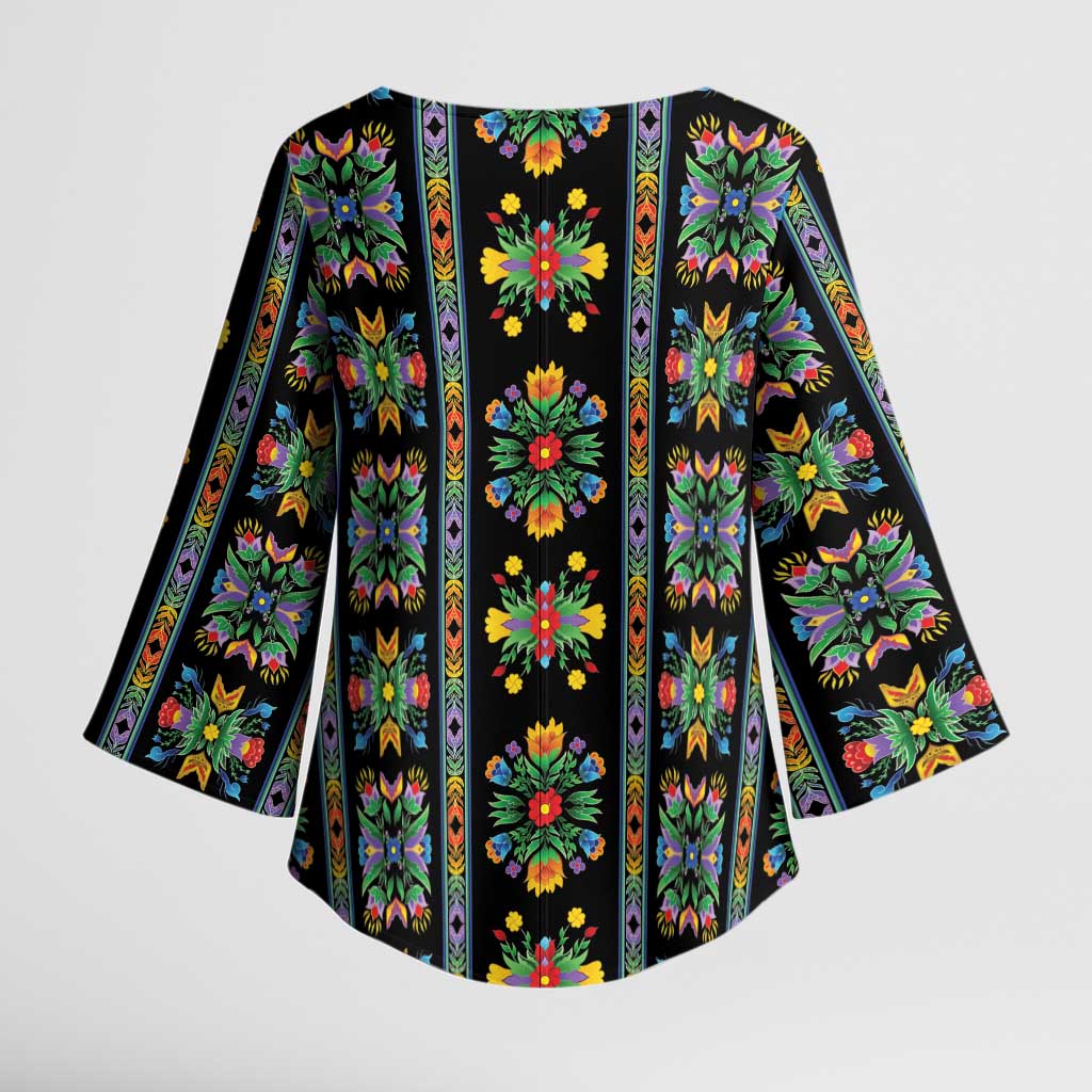 Regalia Stripe Floral Pattern Kimono Sleeve Blouse Colorful Attractive - Wonder Print Shop