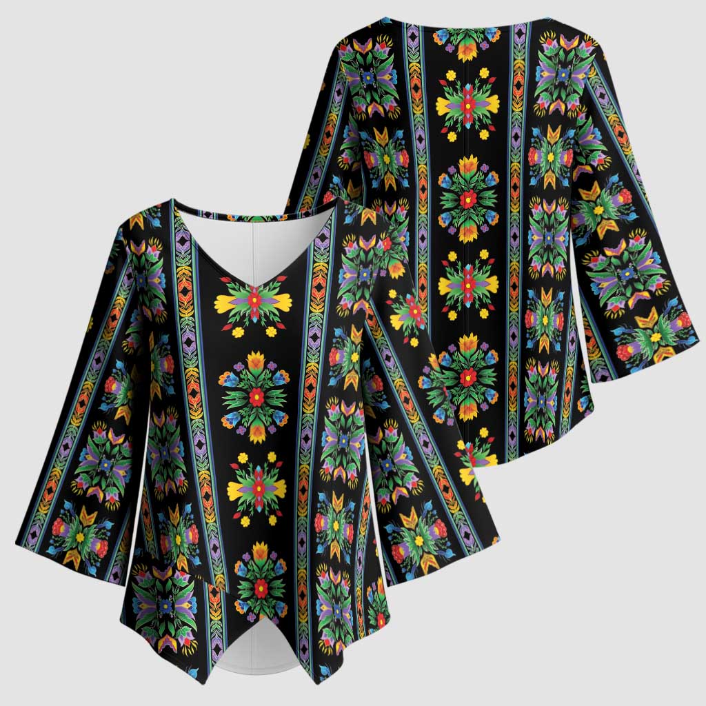 Regalia Stripe Floral Pattern Kimono Sleeve Blouse Colorful Attractive - Wonder Print Shop