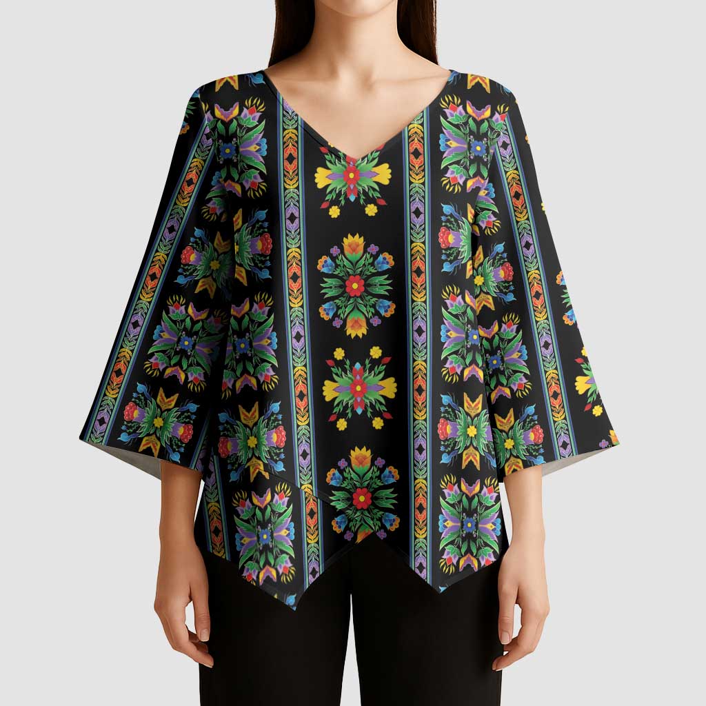 Regalia Stripe Floral Pattern Kimono Sleeve Blouse Colorful Attractive - Wonder Print Shop