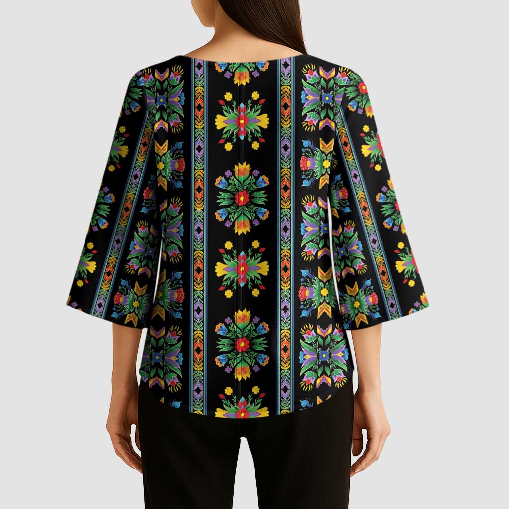 Regalia Stripe Floral Pattern Kimono Sleeve Blouse Colorful Attractive - Wonder Print Shop