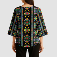 Regalia Stripe Floral Pattern Kimono Sleeve Blouse Colorful Attractive - Wonder Print Shop