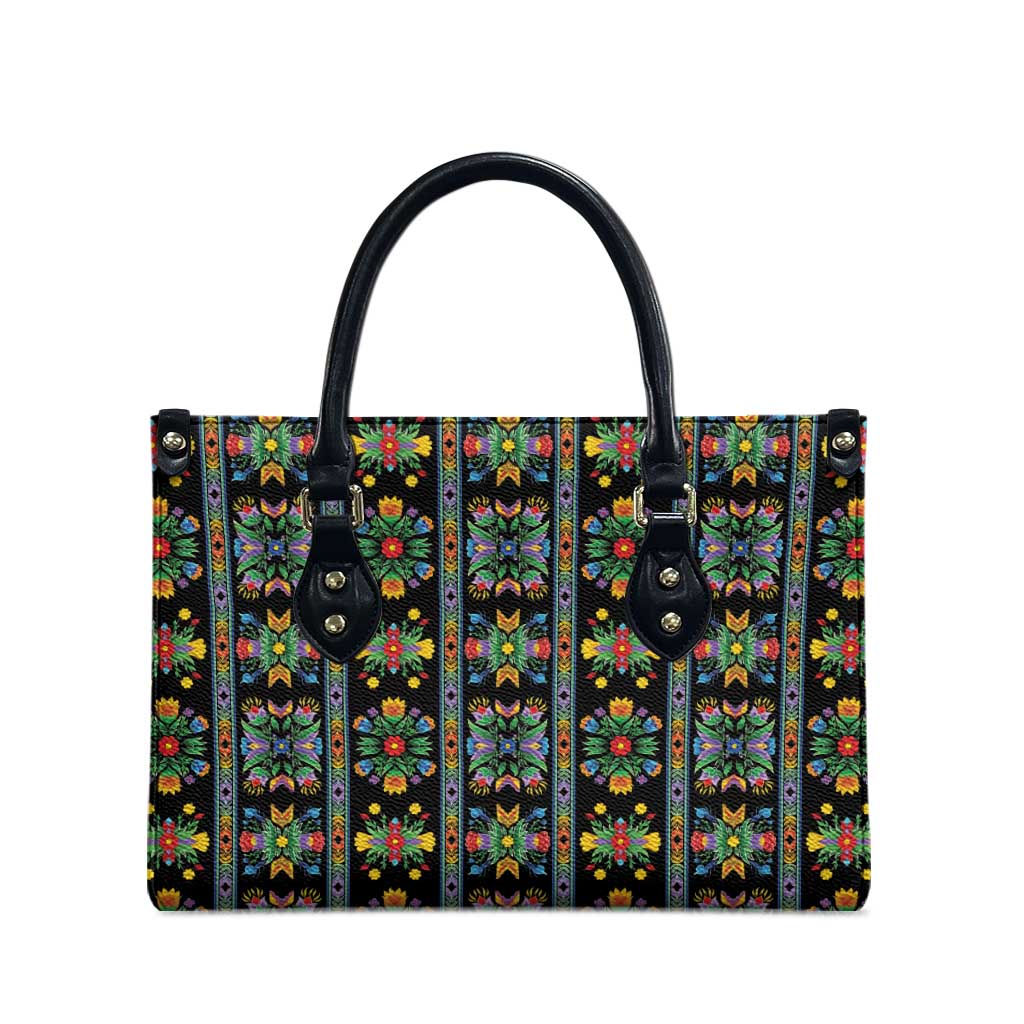 Regalia Stripe Floral Pattern Leather Bag Colorful Attractive - Wonder Print Shop