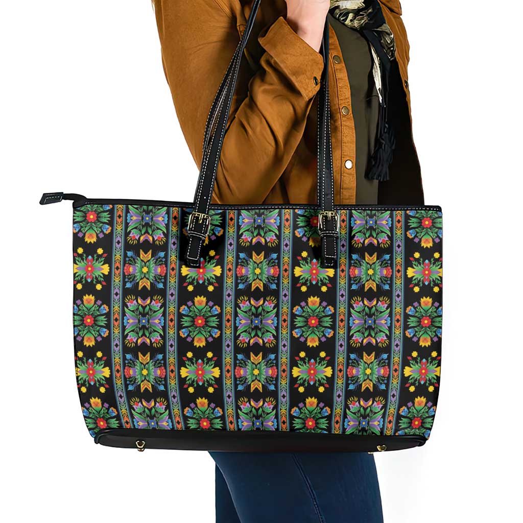 Regalia Stripe Floral Pattern Leather Tote Bag Colorful Attractive - Wonder Print Shop