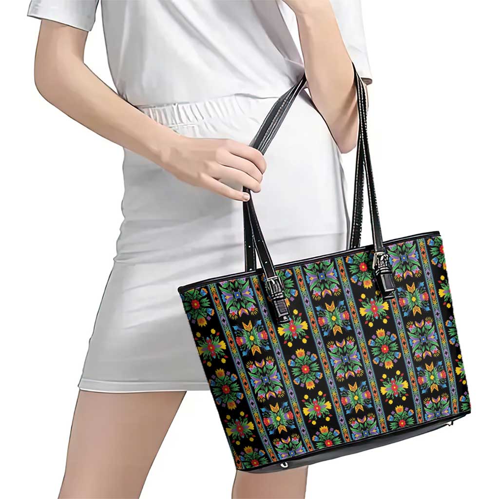 Regalia Stripe Floral Pattern Leather Tote Bag Colorful Attractive - Wonder Print Shop