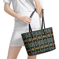 Regalia Stripe Floral Pattern Leather Tote Bag Colorful Attractive - Wonder Print Shop