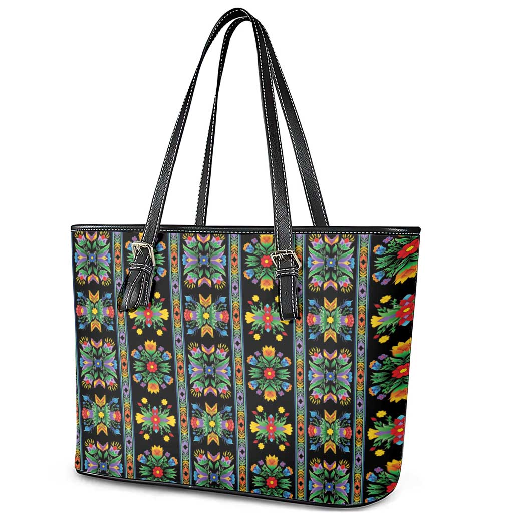 Regalia Stripe Floral Pattern Leather Tote Bag Colorful Attractive - Wonder Print Shop