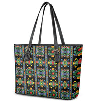 Regalia Stripe Floral Pattern Leather Tote Bag Colorful Attractive - Wonder Print Shop