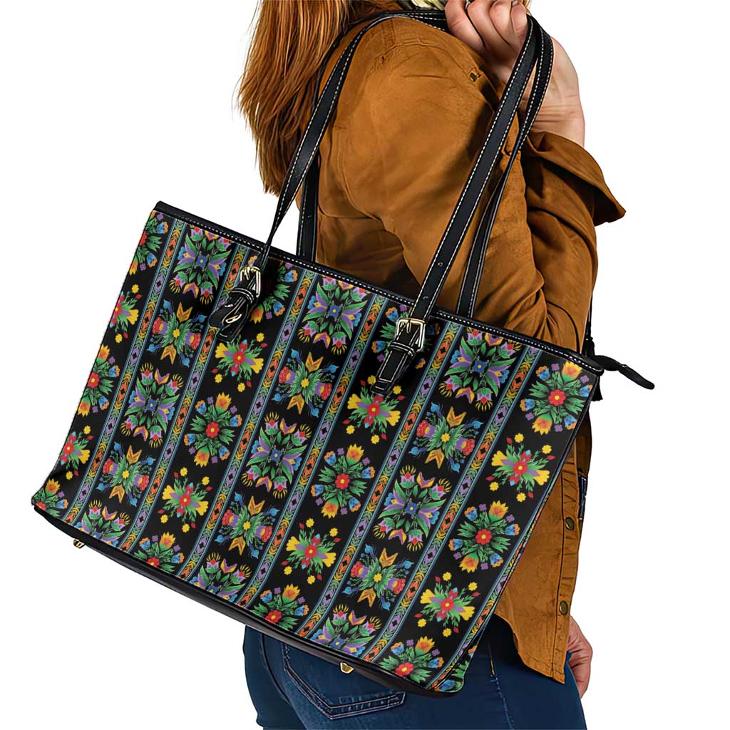 Regalia Stripe Floral Pattern Leather Tote Bag Colorful Attractive - Wonder Print Shop