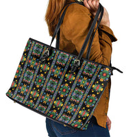 Regalia Stripe Floral Pattern Leather Tote Bag Colorful Attractive - Wonder Print Shop