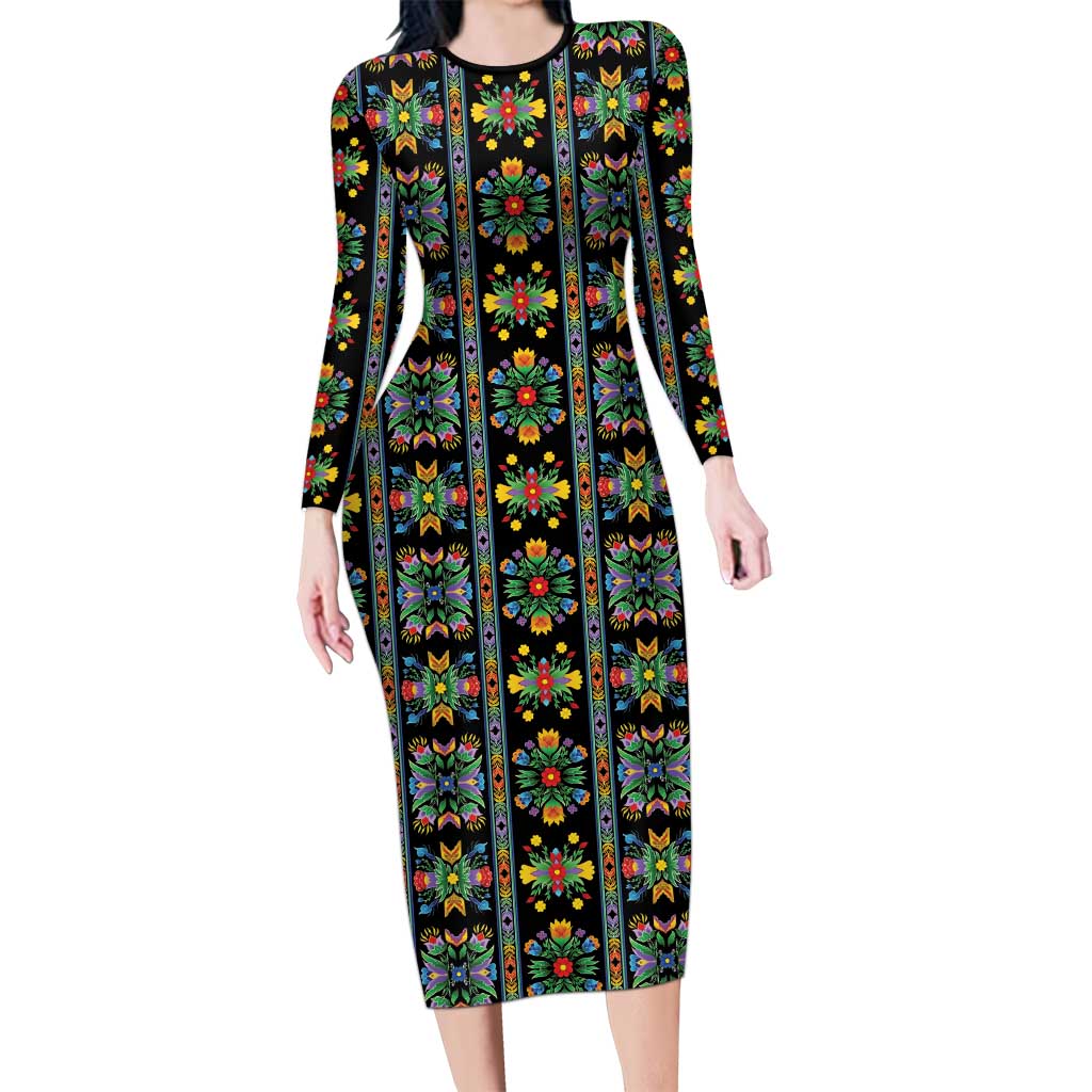 Regalia Stripe Floral Pattern Long Sleeve Bodycon Dress Colorful Attractive - Wonder Print Shop