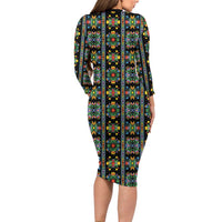 Regalia Stripe Floral Pattern Long Sleeve Bodycon Dress Colorful Attractive - Wonder Print Shop