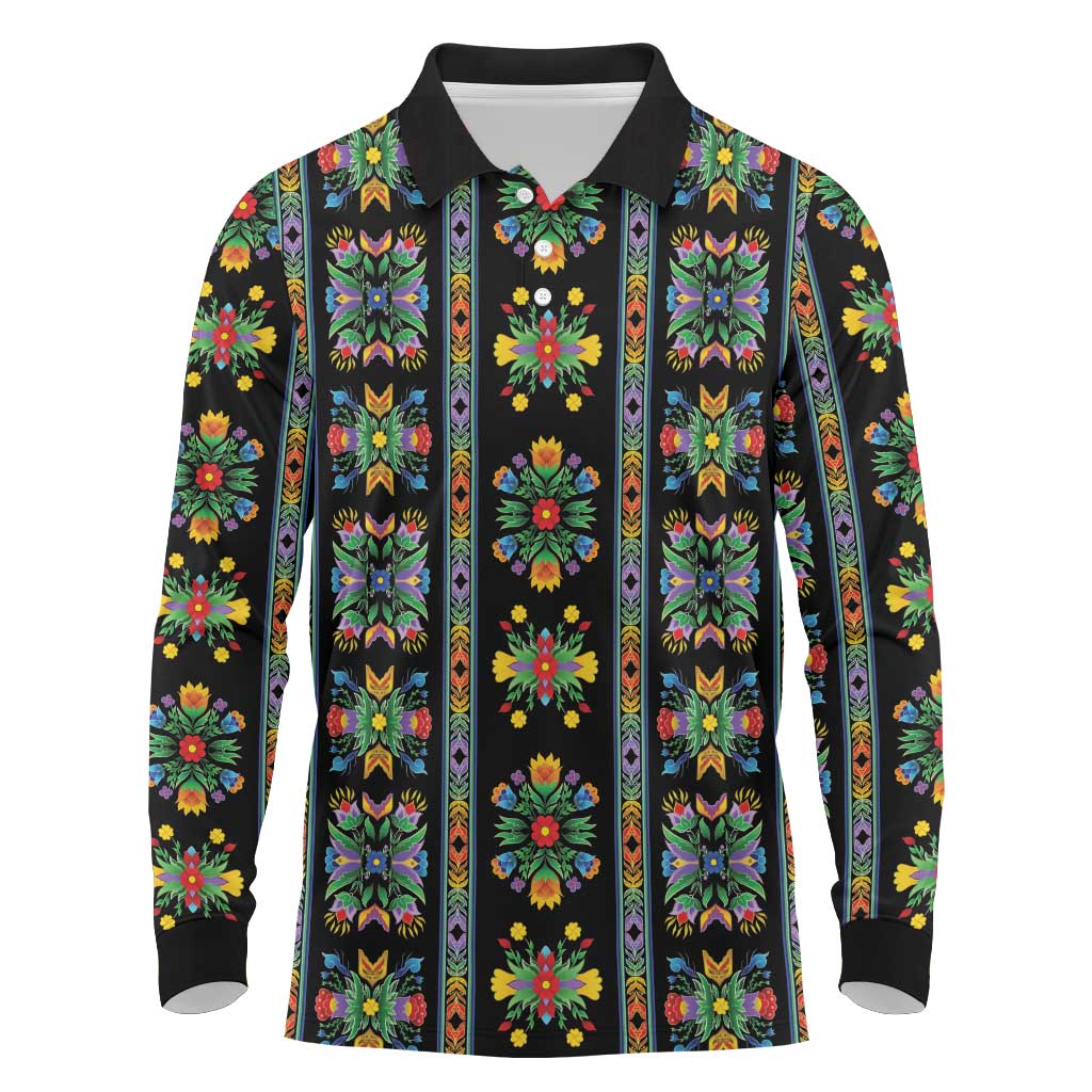 Regalia Stripe Floral Pattern Long Sleeve Polo Shirt Colorful Attractive - Wonder Print Shop