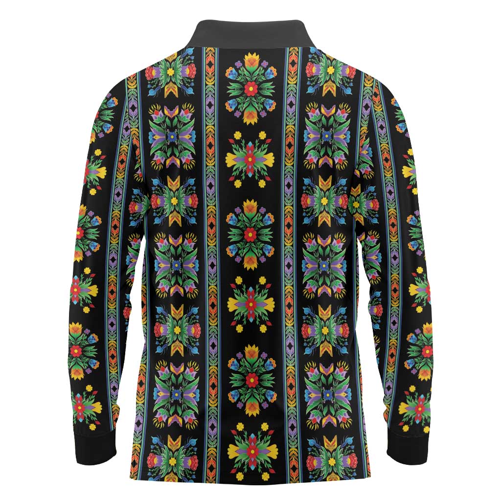 Regalia Stripe Floral Pattern Long Sleeve Polo Shirt Colorful Attractive - Wonder Print Shop