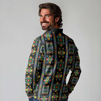 Regalia Stripe Floral Pattern Long Sleeve Polo Shirt Colorful Attractive - Wonder Print Shop