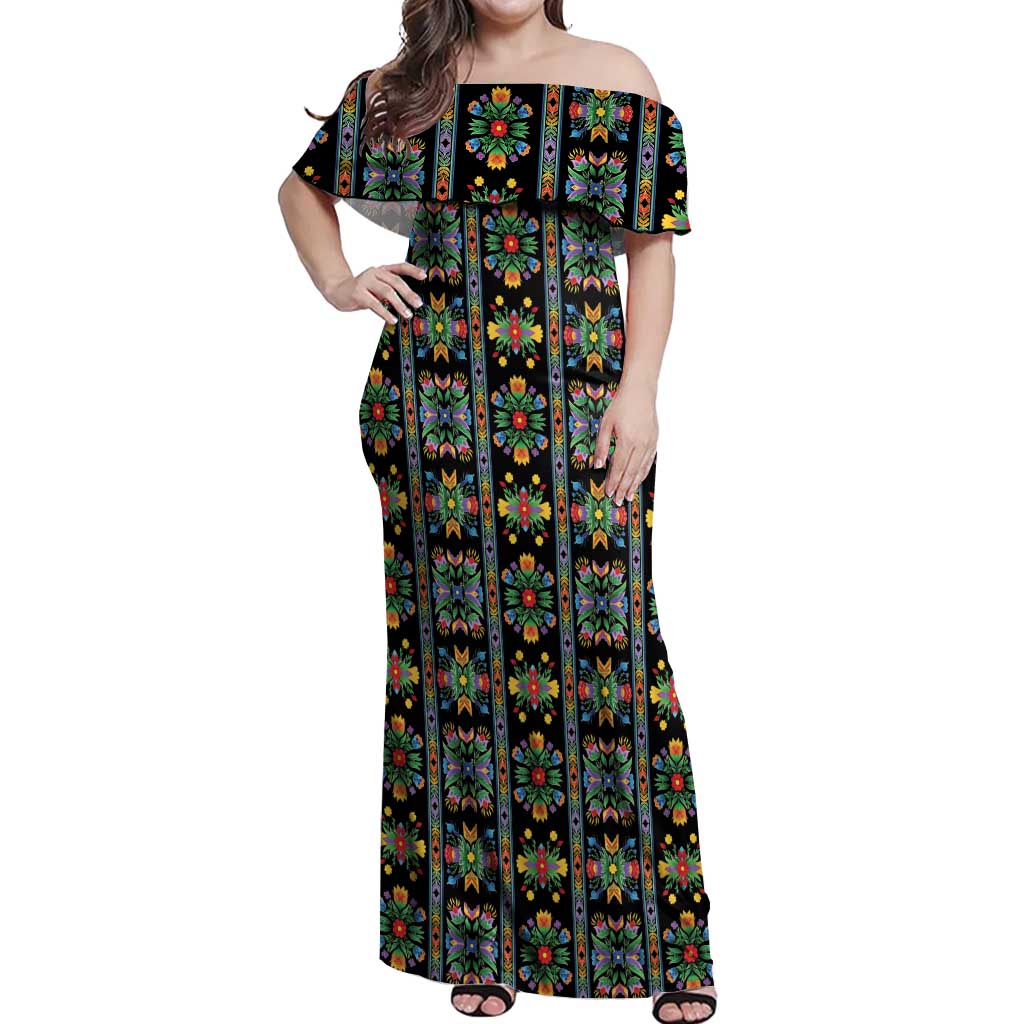 Regalia Stripe Floral Pattern Off Shoulder Maxi Dress Colorful Attractive - Wonder Print Shop