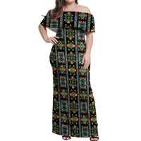 Regalia Stripe Floral Pattern Off Shoulder Maxi Dress Colorful Attractive - Wonder Print Shop