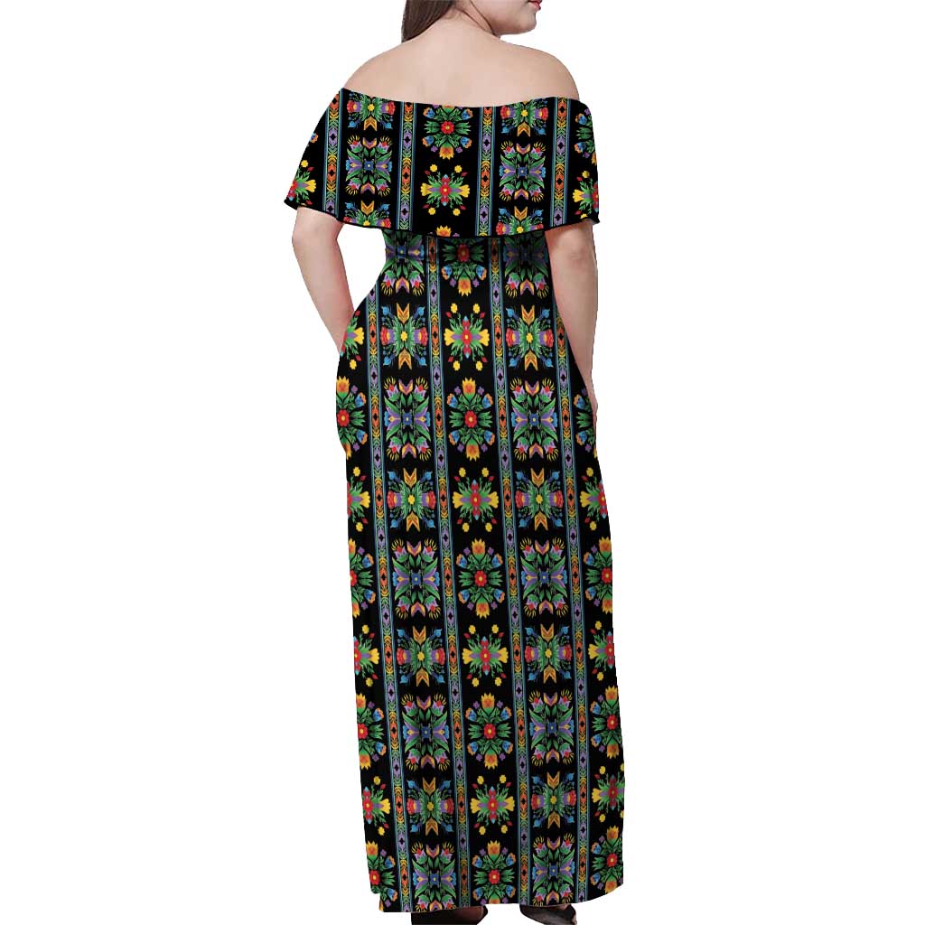 Regalia Stripe Floral Pattern Off Shoulder Maxi Dress Colorful Attractive - Wonder Print Shop