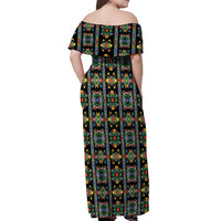 Regalia Stripe Floral Pattern Off Shoulder Maxi Dress Colorful Attractive - Wonder Print Shop