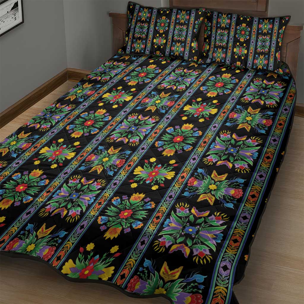 Regalia Stripe Floral Pattern Quilt Bed Set Colorful Attractive - Wonder Print Shop