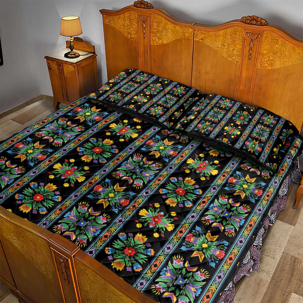 Regalia Stripe Floral Pattern Quilt Bed Set Colorful Attractive - Wonder Print Shop