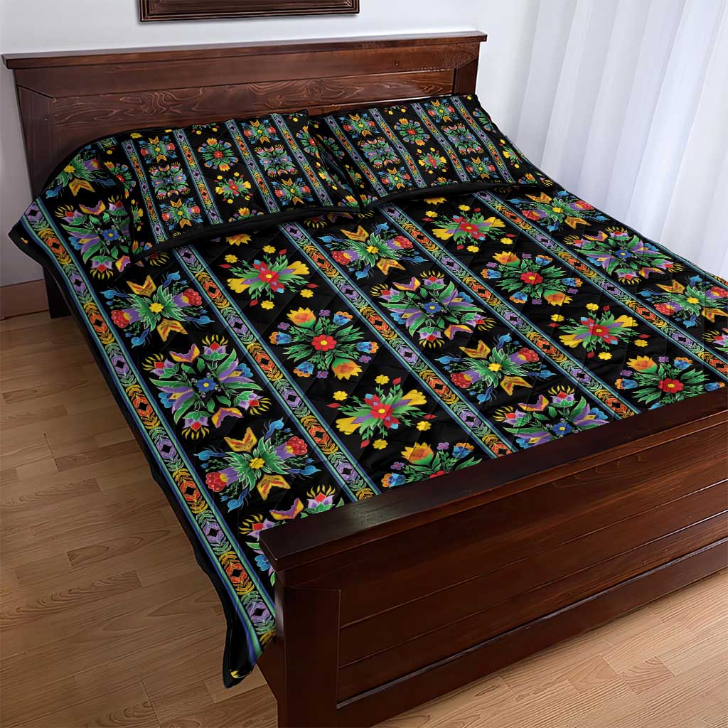 Regalia Stripe Floral Pattern Quilt Bed Set Colorful Attractive - Wonder Print Shop