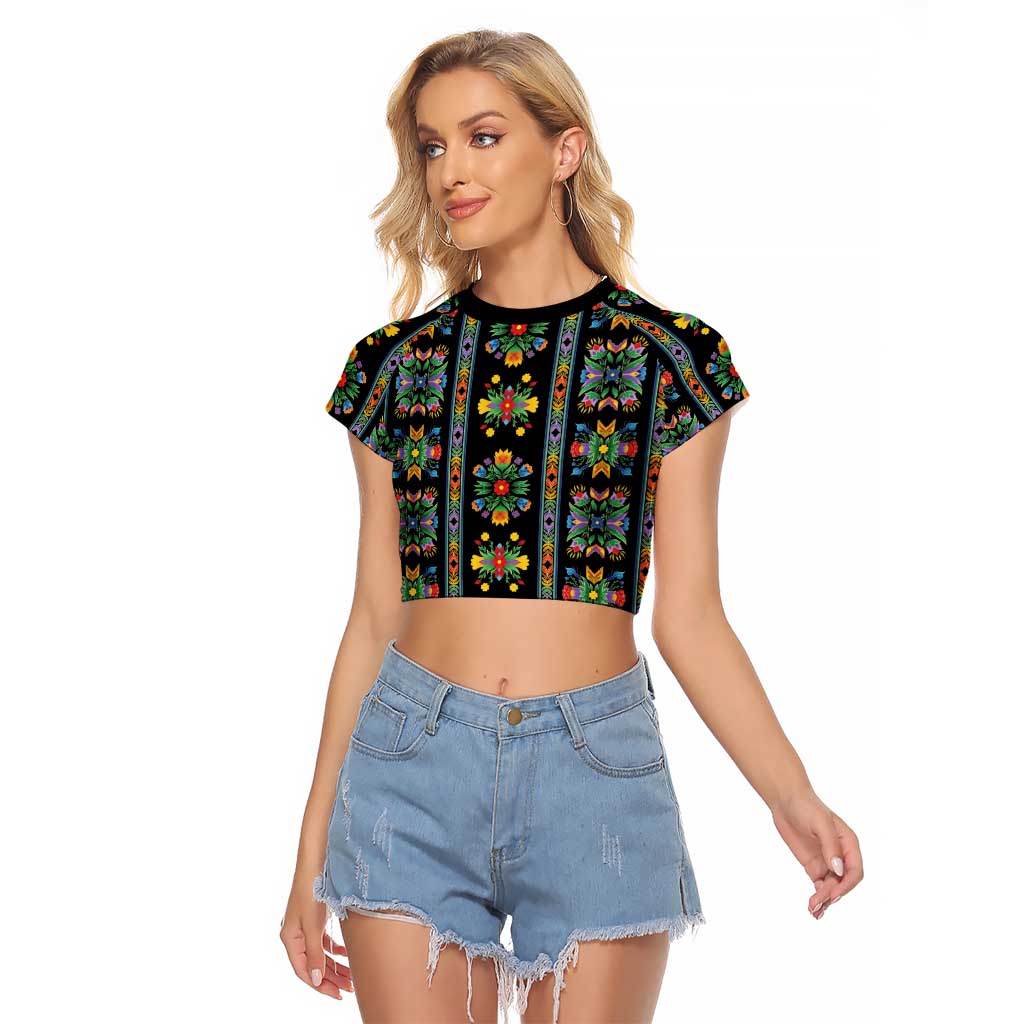 Regalia Stripe Floral Pattern Raglan Cropped T Shirt Colorful Attractive - Wonder Print Shop